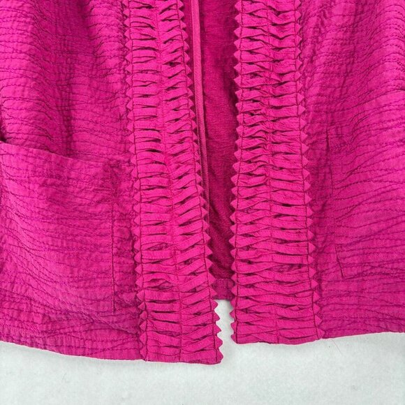 Chicos Open Jacket Size L Fuchsia Pink Embroidered Braided Pleated Texture - Picture 7 of 10